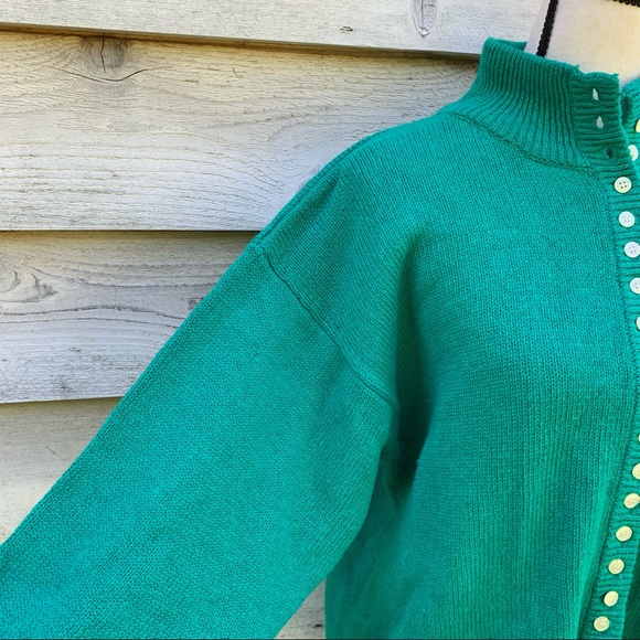 Vintage 90s Solid Print Micro Button Down Long Sleeve Mock Neck Cardigan Sweater - Picture 11 of 16